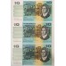 AUSTRALIA 1991 . TEN 10 DOLLARS BANKNOTE . FRASER/COLE . CONSEC TRIO . LAST PREFIX MRR